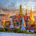 Grand palace and Wat phra keaw at sunset at Bangkok, Thailand