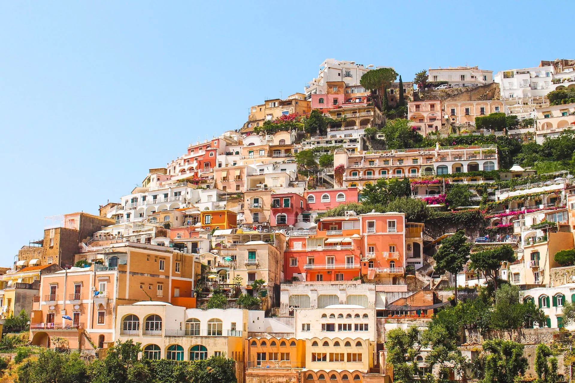 Colourful tiered italian houses in positano