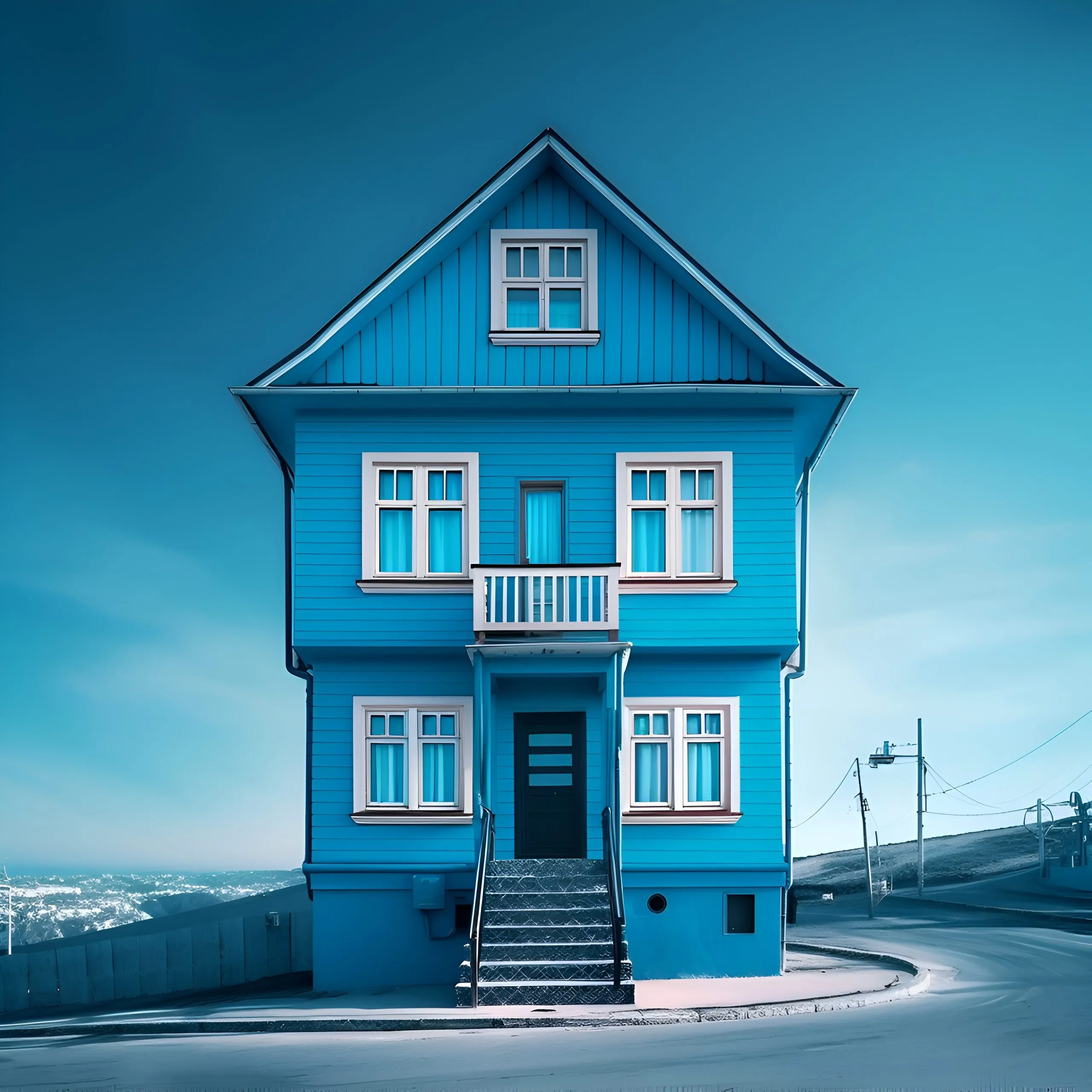 Blue house on the street in Reykjavik, Iceland