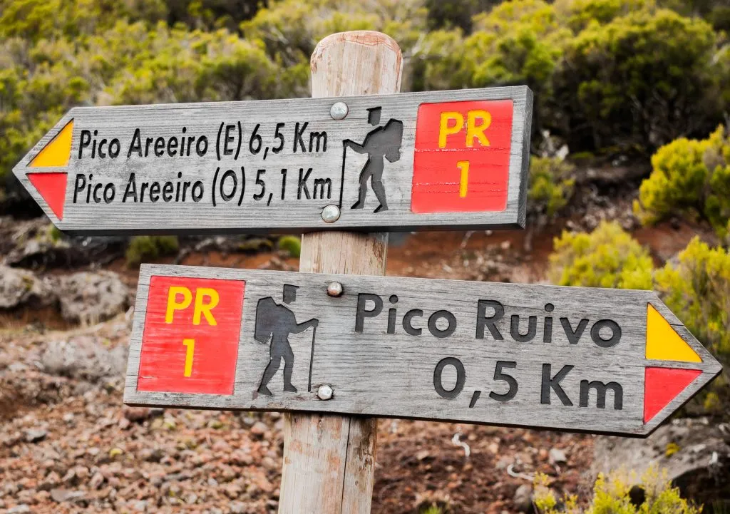 Sign showing directions to two different peaks on Madeira.