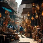 old arabic bazaar shopping in outdoor market. Crowded
