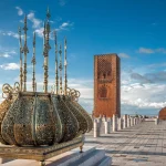 Tour Hassan tower golden decorations Rabat Morocco