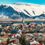 panoramic view of reykjavik at wintertime, iceland