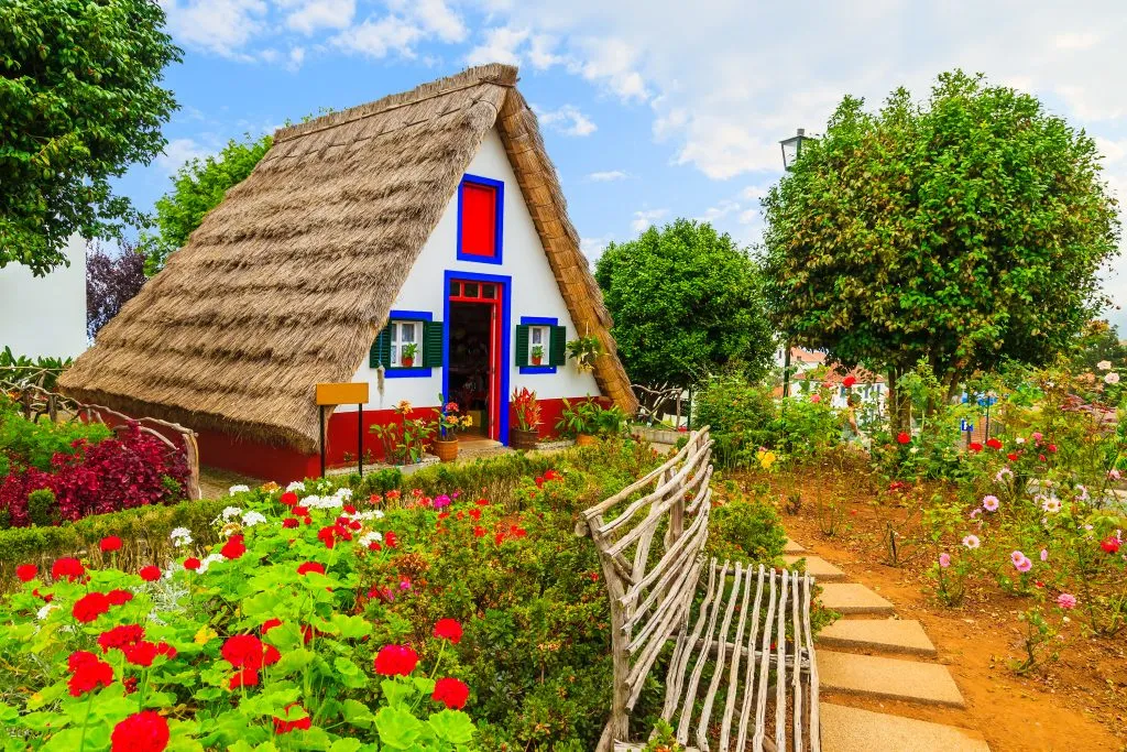 Traditional rural house with straw roof in Santana village, Madeira island, Portugal
