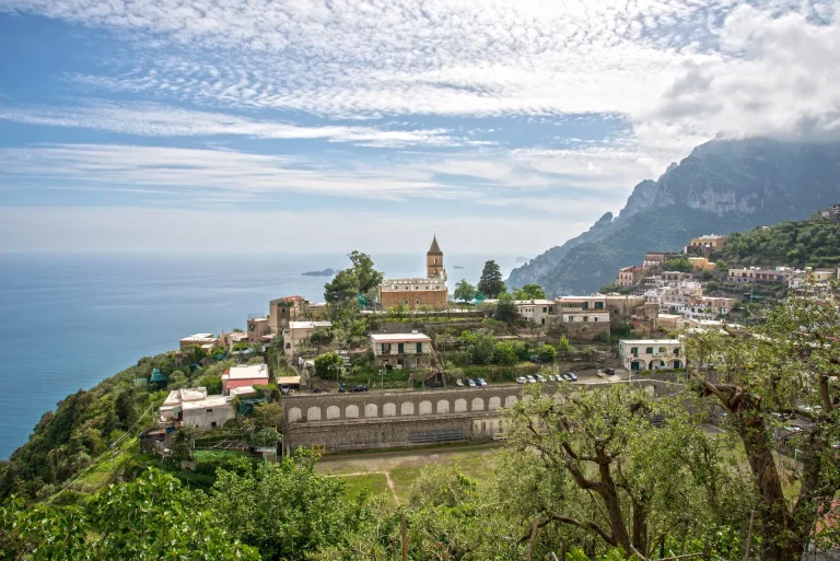 View of village montepertuso above positano