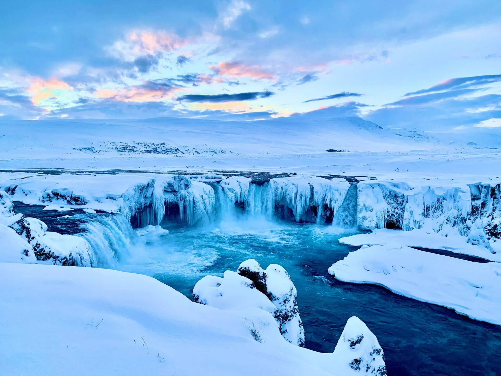 Godafoss waterfall in winter (Diamond Circle Iceland)